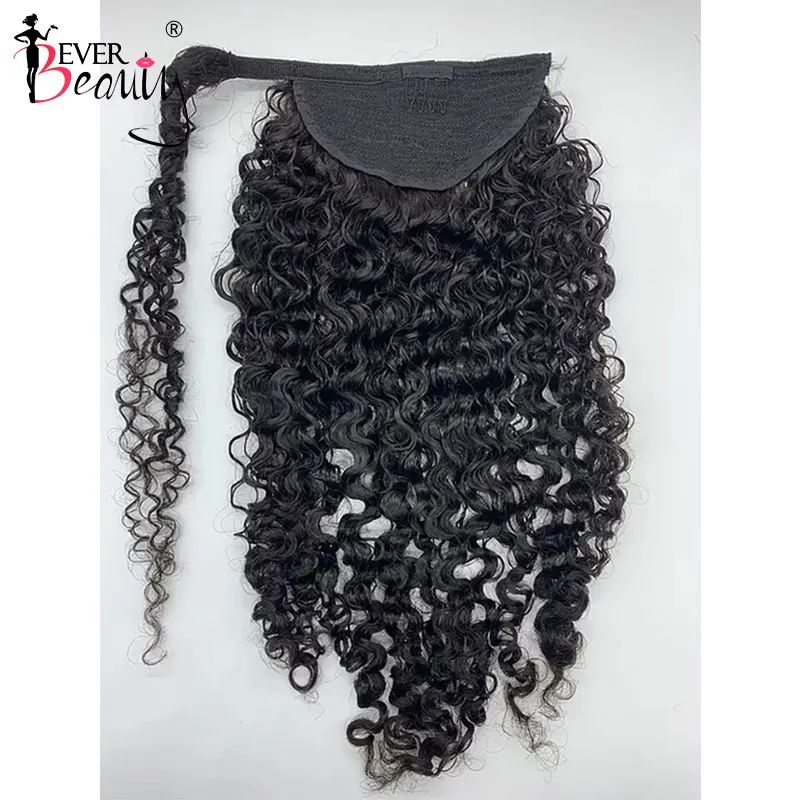 3B 3C Ponytail Human Hair Brazilian Kinky Curly Wrap Around Drawstring Ponytail Clip In Extensions Hair Bundles Ever Beauty Remy