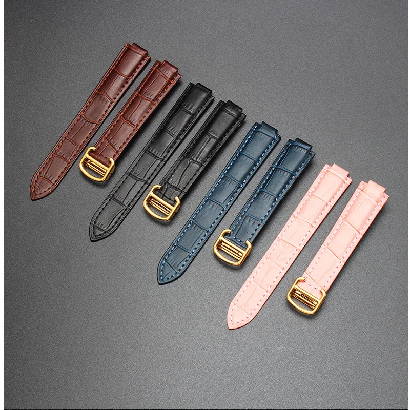 BRETA Genuine Leather watchband Ballon Bleu Strap for Cartier Deployment Buckle Clasp fit red Pink 14mm 18mm 20mm