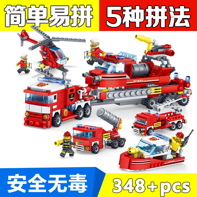

KAZI 80512 City Firefighting Forces Firefighting Aerial Ladder Truck Transformation Four-in-One Fit Assembled Toy Car Airplane