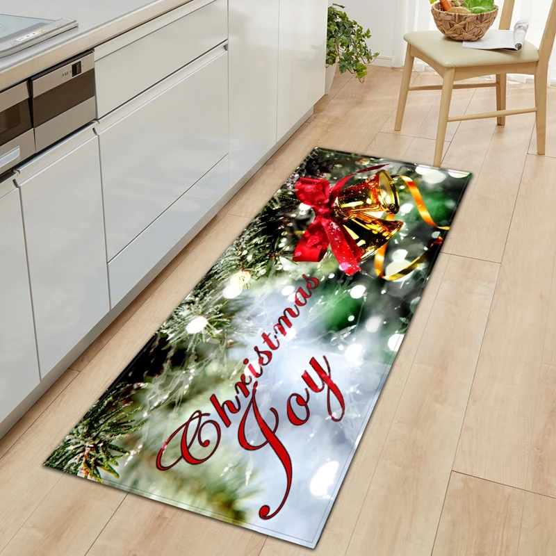 

Children Bedroom Beside Anti-Slip Rug Christmas Kitchen Mat Golden Bells Entrance Doormat Living Room Hallway Floor Carpet