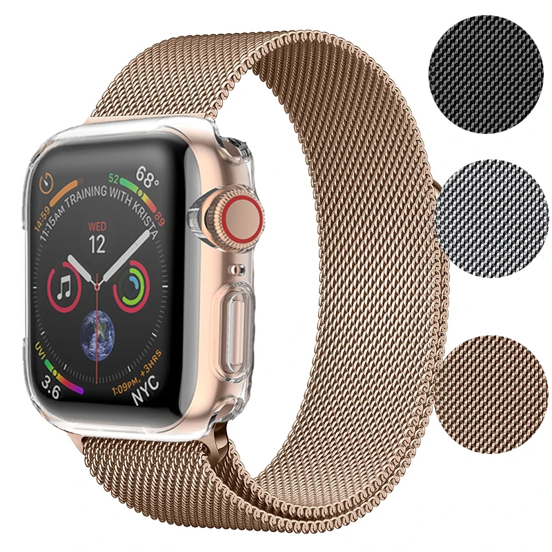 Чехол на ремне для Apple watch band 44 мм 40 42 38 Миланская петля Защитная пленка iwatch series 5 4 3
