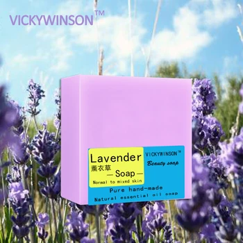 

VICKYWINSON Lavender handmade soap 100g Face and Body Bath Soap Acne and Removing Blackheads Acne Bath Healthy Soap