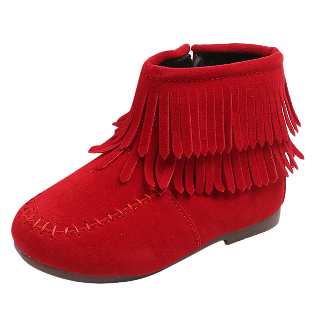 Зимние ботиночки для мальчиков и девочек; зимние Ботинки martin с бахромой; нескользящие зимние ботинки; повседневная обувь; Y829 - Цвет: RD