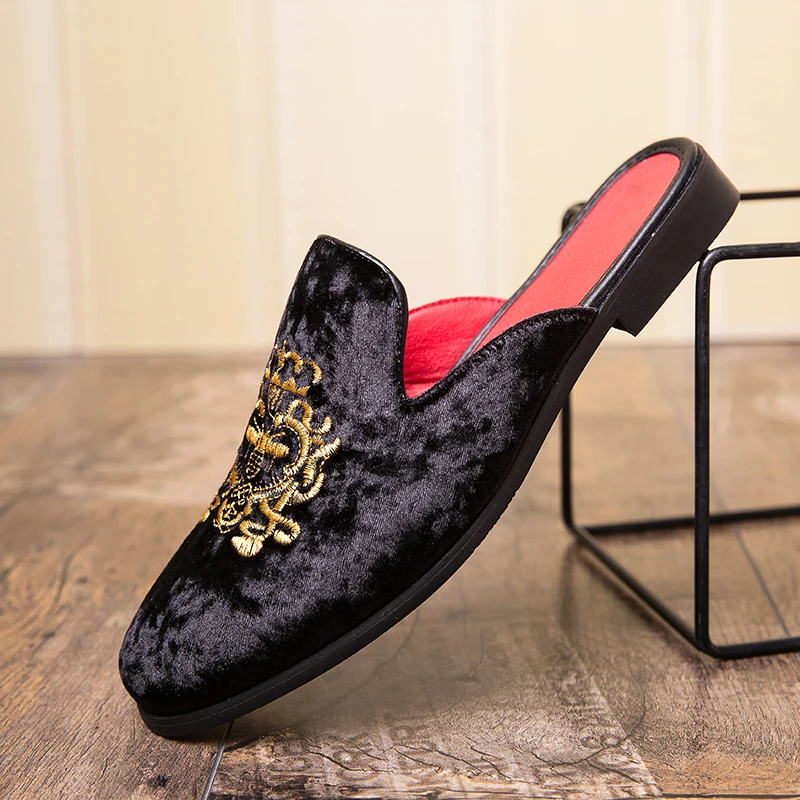 Роскошные мужские шлепанцы в Королевском Стиле; бархатные туфли ручной работы с вышивкой пчелы; экзотические дизайнерские лоферы; Модная брендовая повседневная обувь