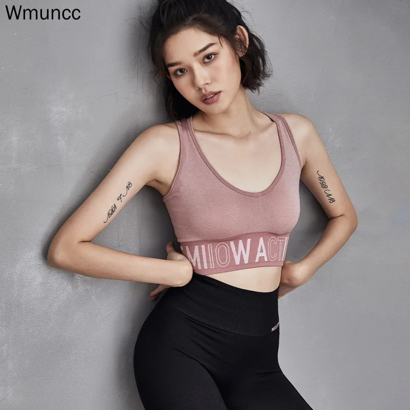Wmuncc спортивный бюстгальтер бесшовный мягкий пуш-ап для фитнеса бега