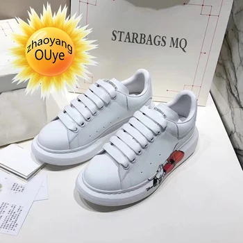 

British starbagsMCQ new white sport shoes for lovers women's casual flat shoes top edition fashion cowhide leather shoes for men