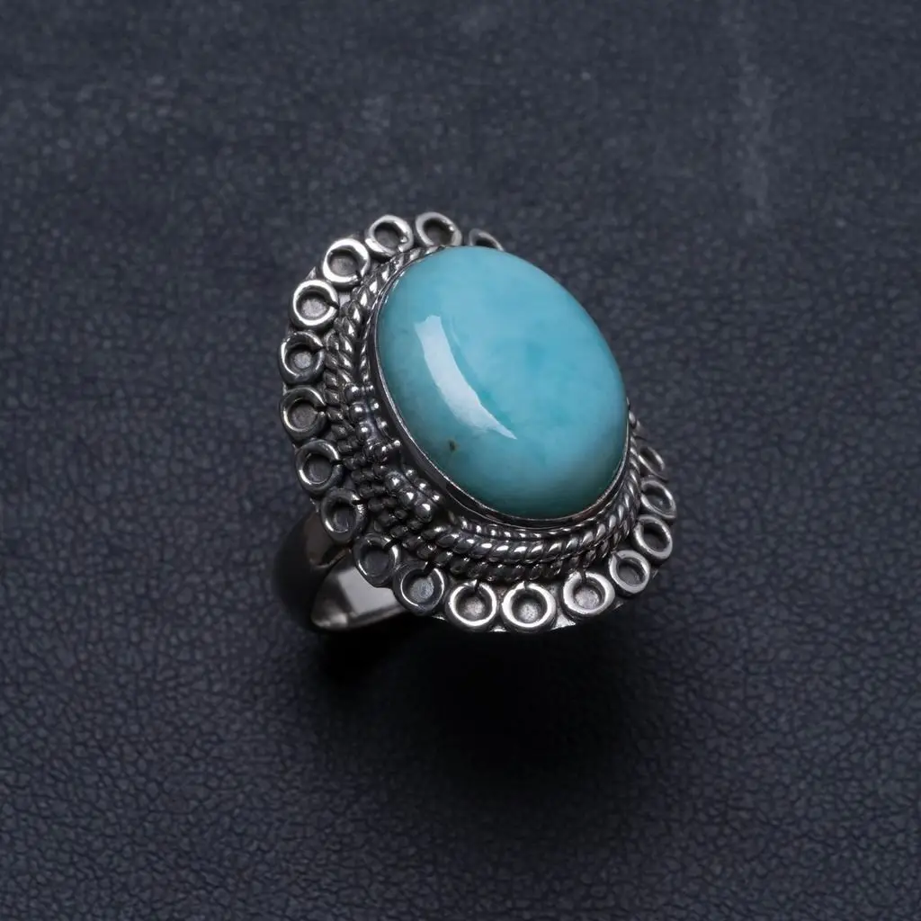 Натуральное Caribbean Larimar уникальное 925 пробы Серебряное кольцо ручной работы, размер США 6,75X2258