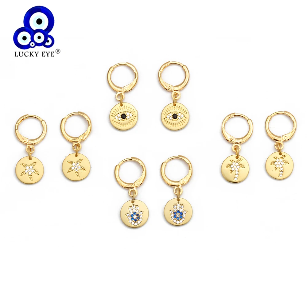 

Lucky Eye Micro Pave Drop Earrings Gold Color Hamsa Hand Starfish Evil Eye Dangle Earrings Jewelry Gifts for Women Ladies EY6463