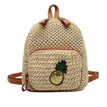 

AUAU-Mini Backpack Women's Straw Bag Fashion Woven Casual Backpack
