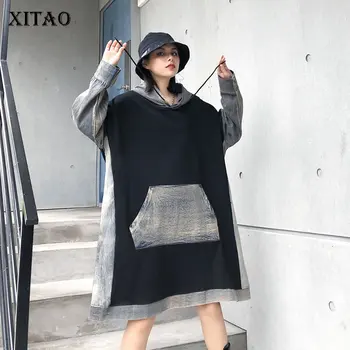 

XITAO Drawstring Women Hoodies Fashion New Women Pleated Patchwork 2020 Spring Pocket Patchwork Elegant Minority Hoodies GCC3403