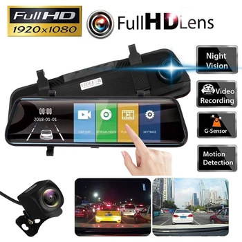 

New 10" 1080P Mirror Dash Cam Backup Camera for Cars 170-Degree Wide Angle Front and Rear View Dual Lens DVR Mirror