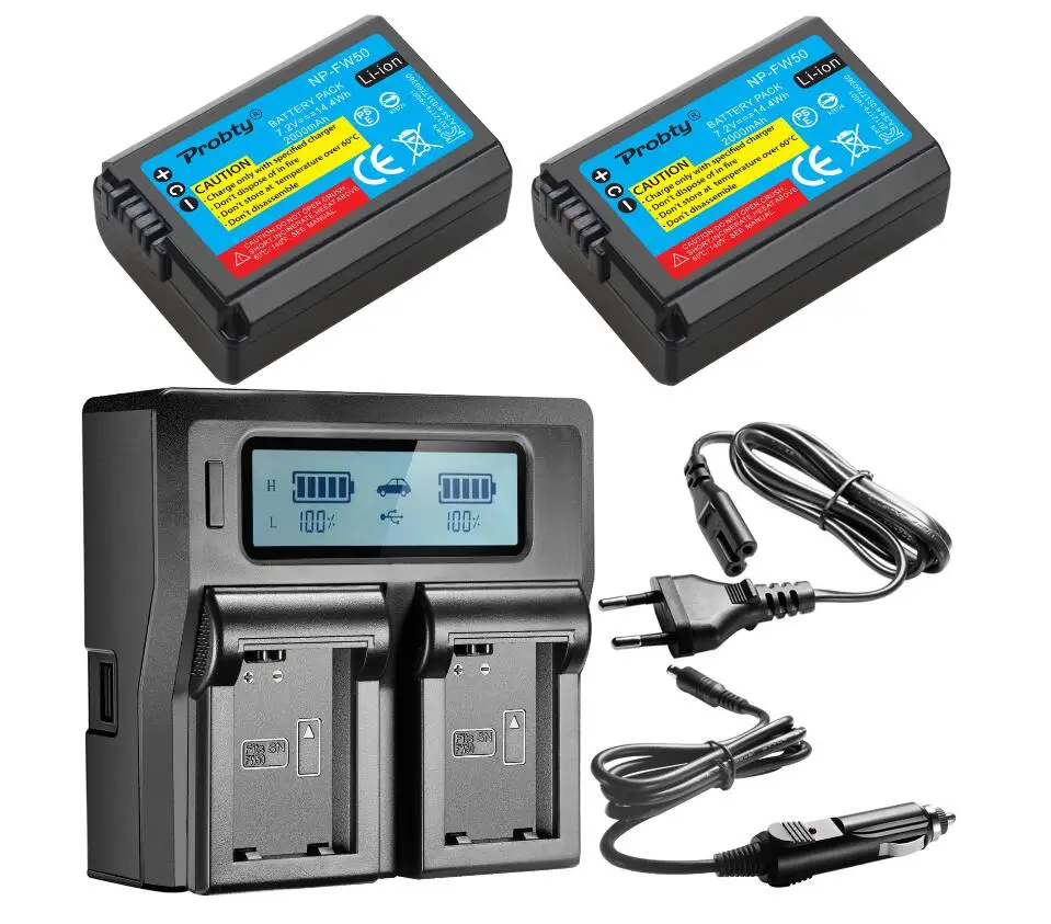 Аккумулятор для камеры sony NP-FW50 NP FW50+ быстрое ЖК-зарядное устройство для sony Alpha a6500 a6300 a6000 a5000 a3000 NEX-3 a7R a7S NEX-7 - Цвет: 2BatteryWithCharger