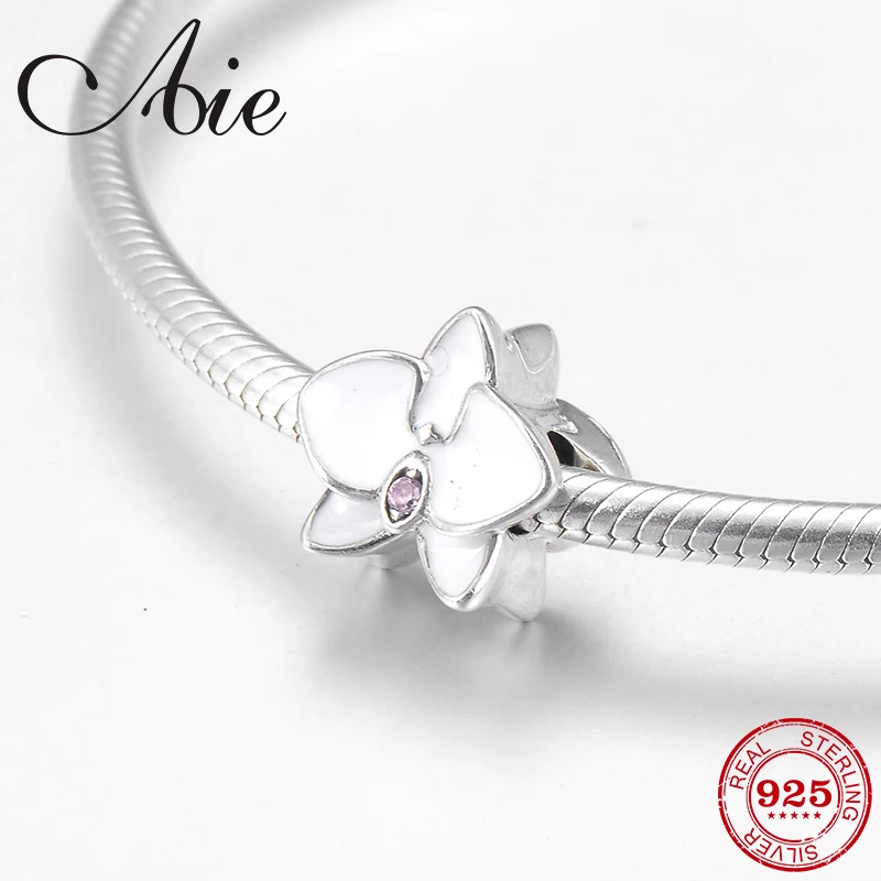 Fashion like flower 925 Sterling Silver pink CZ white enamel fine Beads Fit Original European Charm Bracelet Jewelry making | Украшения и