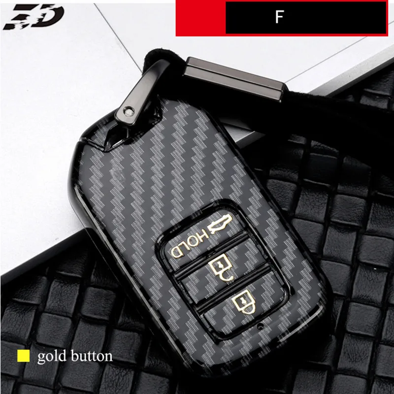 F Gold Button Матовый чехол для ключей автомобиля из углеродного волокна для Honda Civic 4d Accord 2003-2007 CR-V Freed Pilot freed jazz Auto Shell - Название цвета: F Gold Button