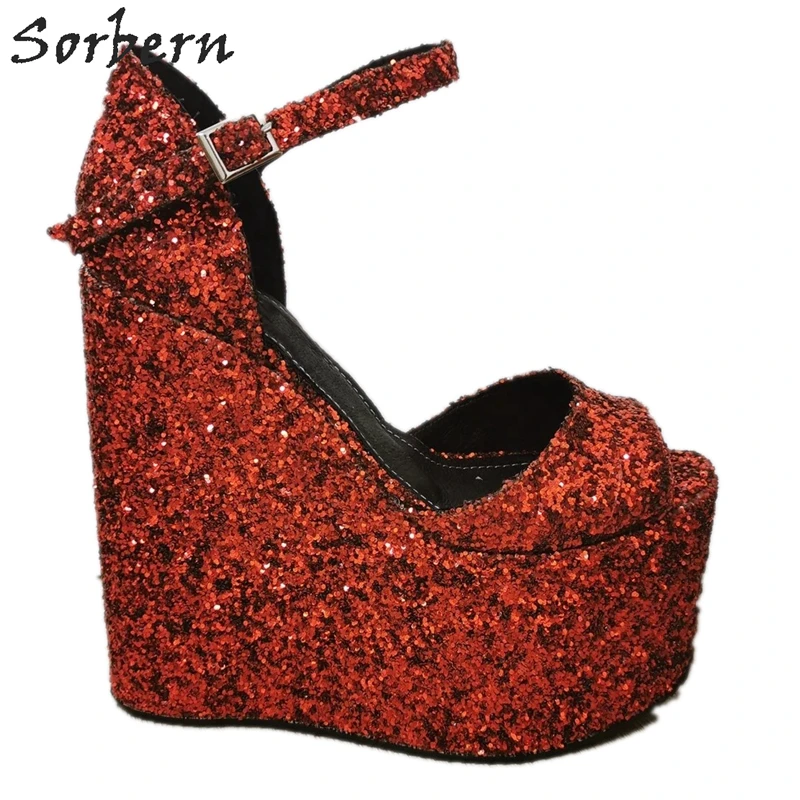red glitter sandals
