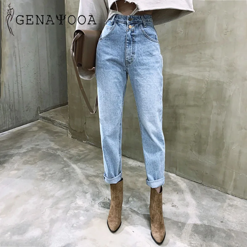 Slouchy Jeans Pencil-Pants Genayooa High-Waist Denim Streetwear Vintage Cotton Summer
