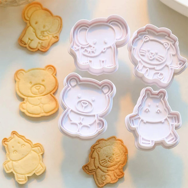 4 Pcs/Set Animal Plastic Biscuit Mold DIY Kitchen Cake Decorating Tools Cookie Cutter Stamp Fondant Embosser Die
