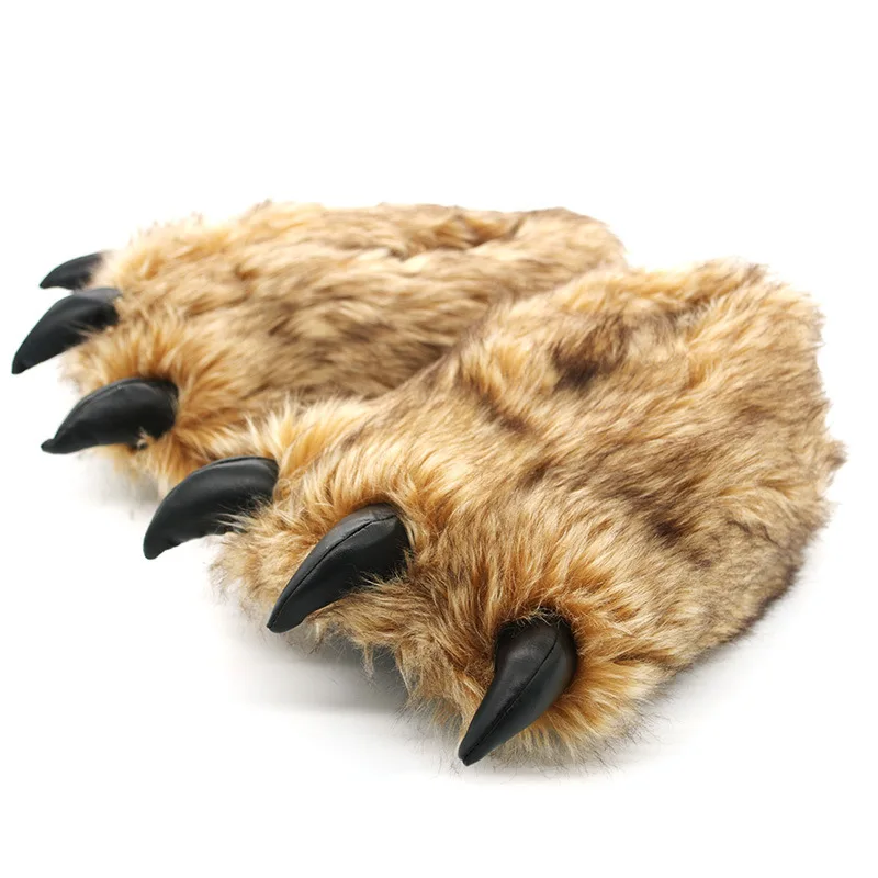 

Home Warm Non-Slip Plush Tiger Claw Dinosaur Animal Claw Hand-Shaped Brush Cover Heel Men/ Women Couple Cotton Slippers Winter