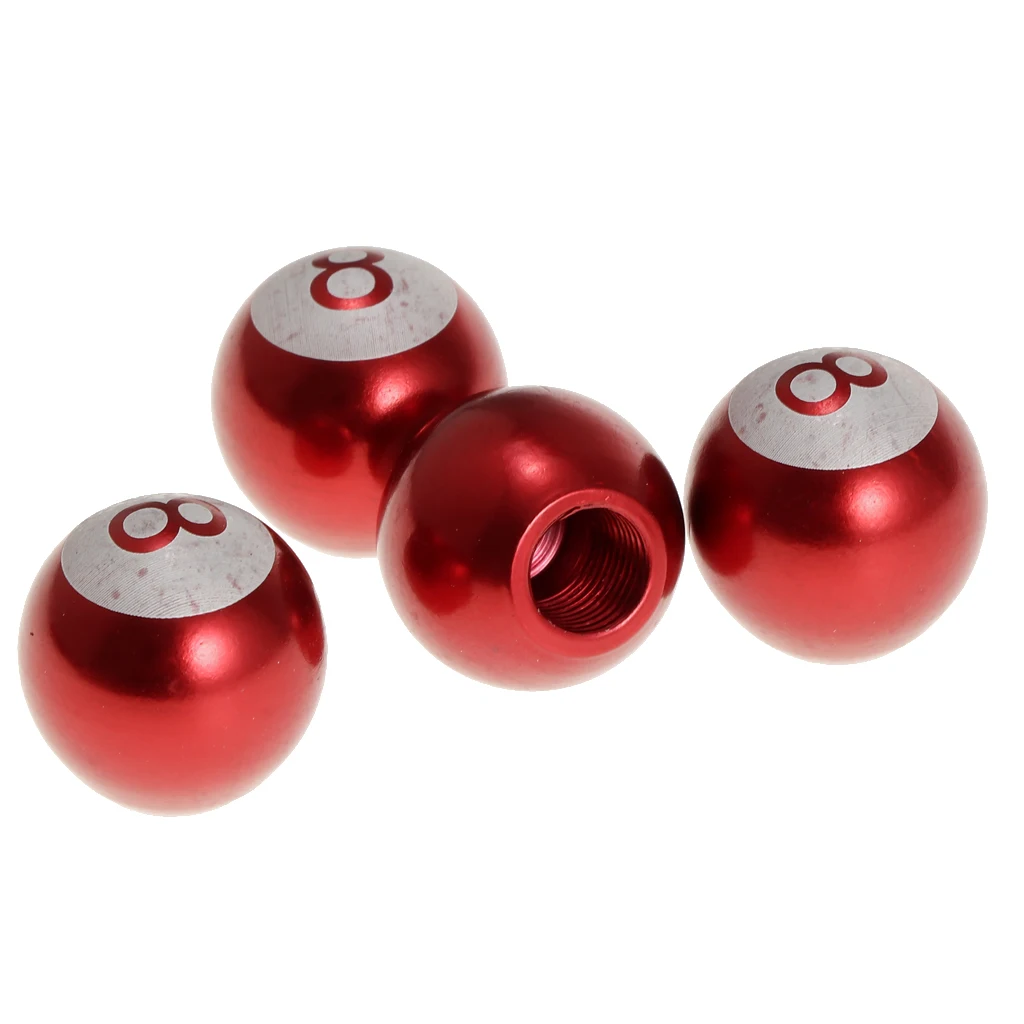 Red 4pcs Car Wheel Tire Air Valve Stems Caps 8 Ball For Car Bicycle Motor