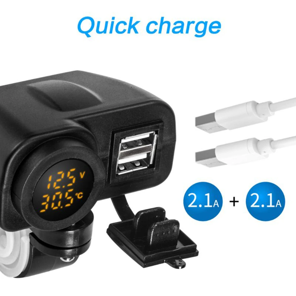 DIY цифровой дисплей мотоцикл двойной USB зарядное устройство Вольтметр термометр для сотового телефона