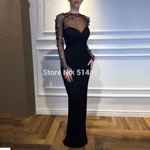 Саудовская Аравия Длинные рукава мусульманские Русалка Вечерние платья Дубай Кафтан Кристалл Пол Длина Вечерние платья для женщин