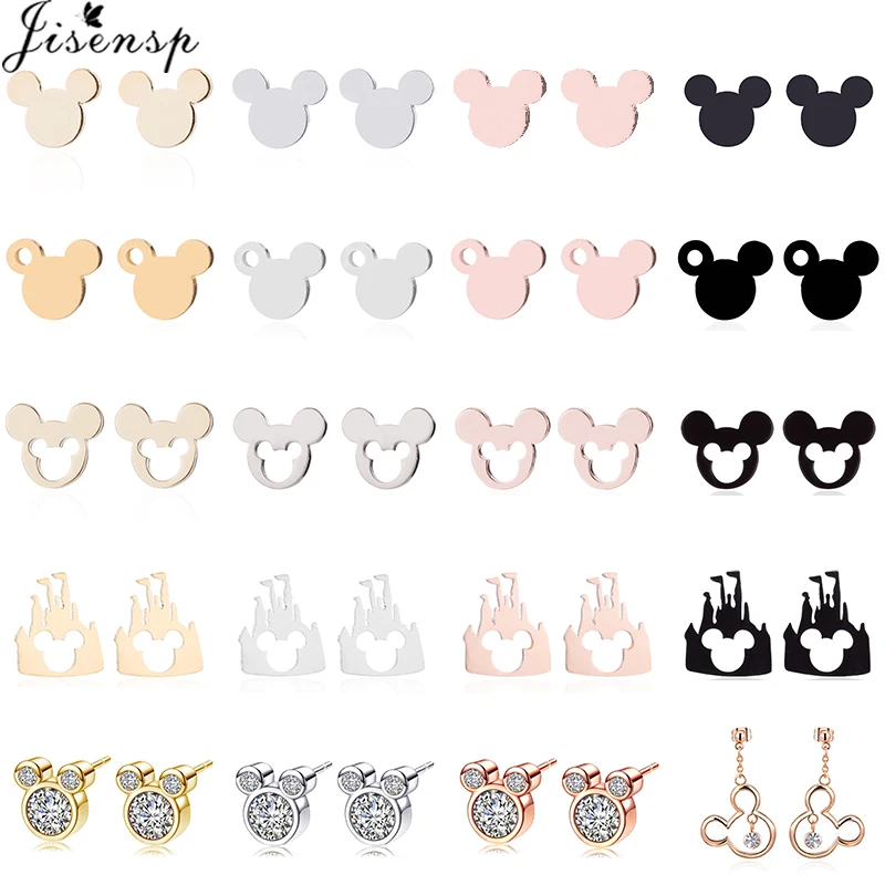 Jisensp, милые модные серьги Минни Микки, маленькие животные, мышь, серьги-гвоздики из нержавеющей стали для женщин, девочек, детей, аксессуары