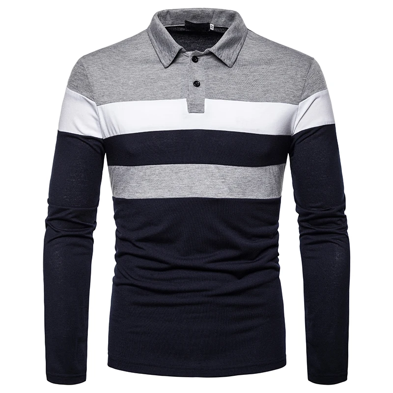 Men's Long-sleeved Shirt Autumn and Winter New Fashion Three-color Stitching Men's Casual Long-sleeved POLO Shirt