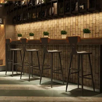 

Iron Art Bar Chair Solid Wood Backrest Household High Stand Modern Simple Log Colors Various Sitting Heights and Two Styles