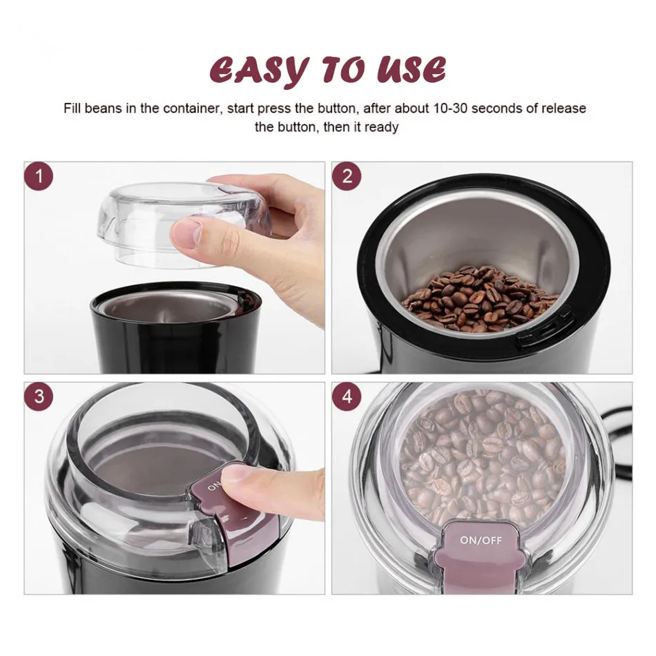 VOGVIGO Electric Coffee Grinder Mini Kitchen Salt Pepper Grinder Powerful Beans Spices Nut Seed Coffee Bean Electric Grind
