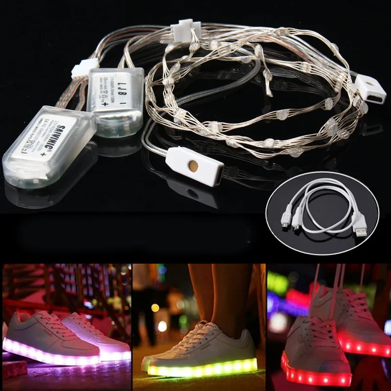 2 шт. USB Светодиодная лента DC3.3-4.1V 60 см IP67 водонепроницаемая зарядка медь RGB 20 Светодиодная лента для обуви DIY освещение