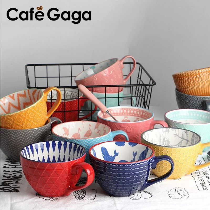 

European Style Ceramic Coffee Cups Milk Tea Breakfast Mug Cappuccino Flower Cups Latte Kitchen Tableware High-grade