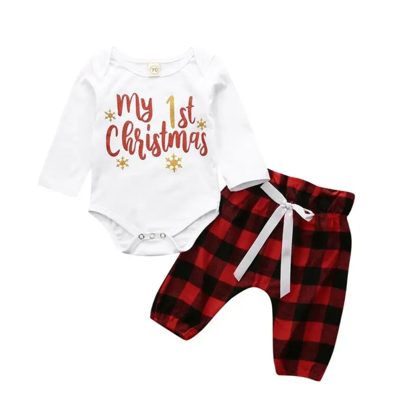 Г. Весенне-осенняя одежда для малышей; комбинезон с длинными рукавами для новорожденных мальчиков и девочек на первое Рождество; штаны в клетку с бантом; Рождественский наряд; одежда