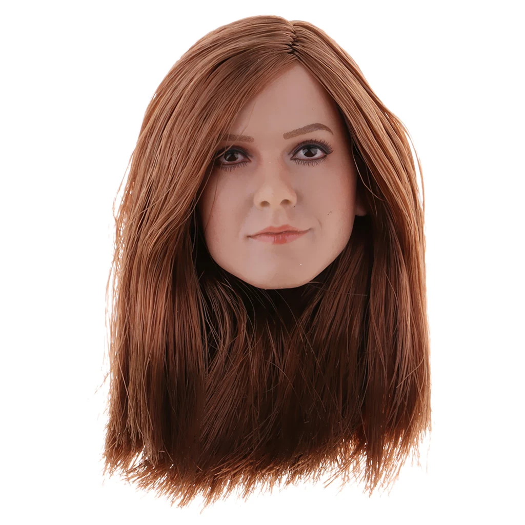 1:6 Scale Female Beauty Head Carved Sculpt with Brown Hair for 12 inch Phicen Body Figure Accessory B