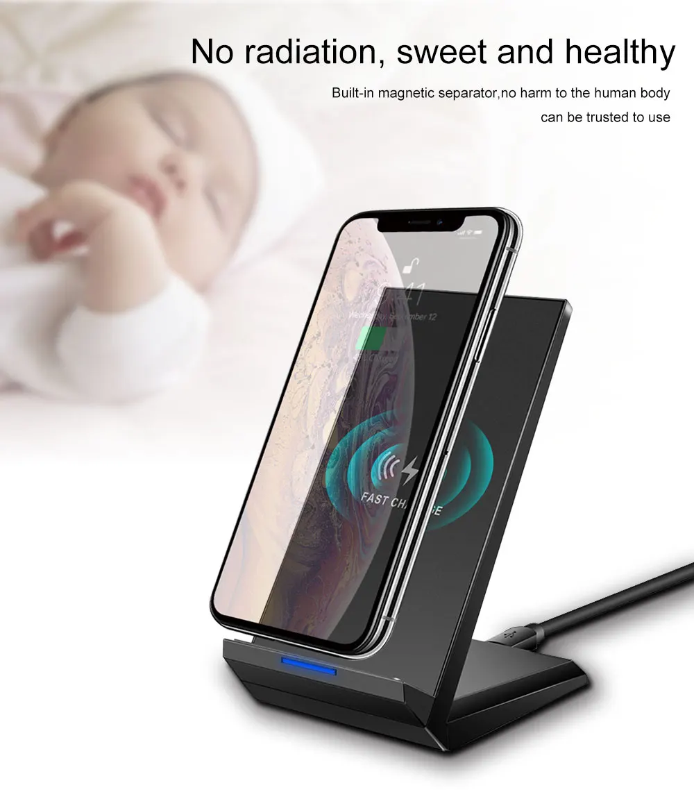 15W Qi Wireless Charger Fast Holder Stand Station Dock For Iphone 11 Pro Max XS MAX X 8 Plus Samsung S10 Huawei Phone Charging
