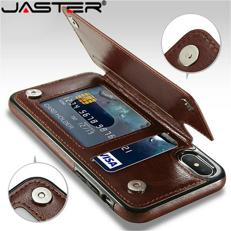 

Card Slot Holder Cover Case For iPhone 8 7 6 6S Plus X 10 XS For Samsung S10 S10E Note8 S8 Plus S7 Edge Luxury Retro Leather Bag