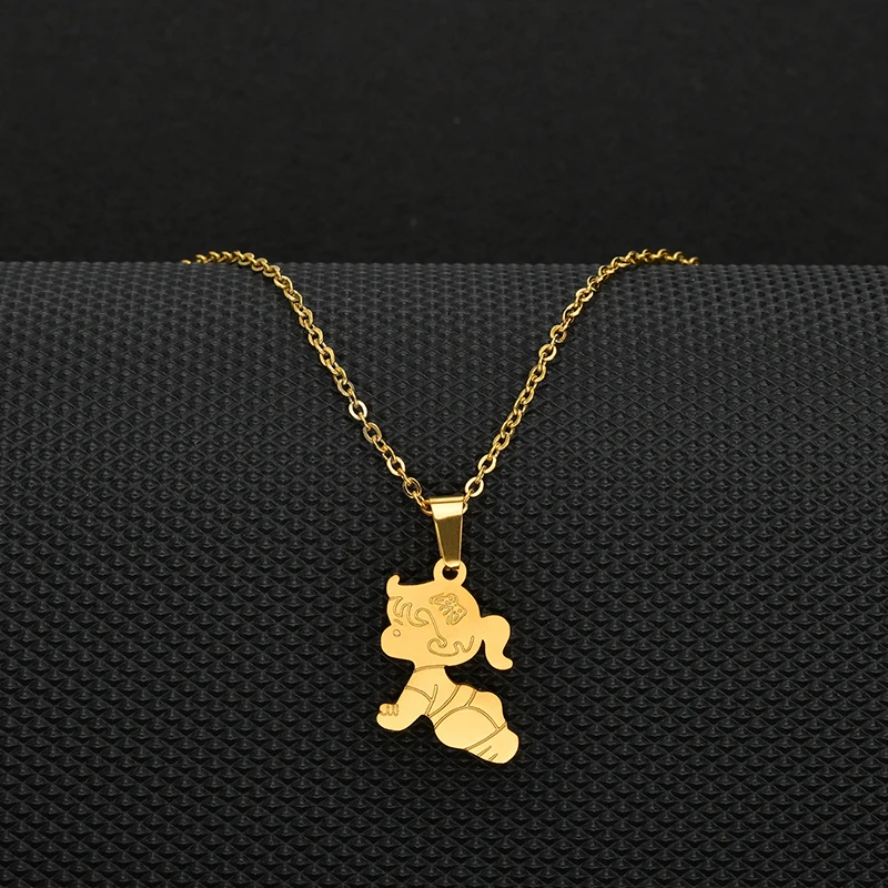 Милое золотое/серебряное ожерелье для мальчиков и девочек, женское ожерелье из нержавеющей стали для ползания, подарок для девочек - Окраска металла: Gold Girl