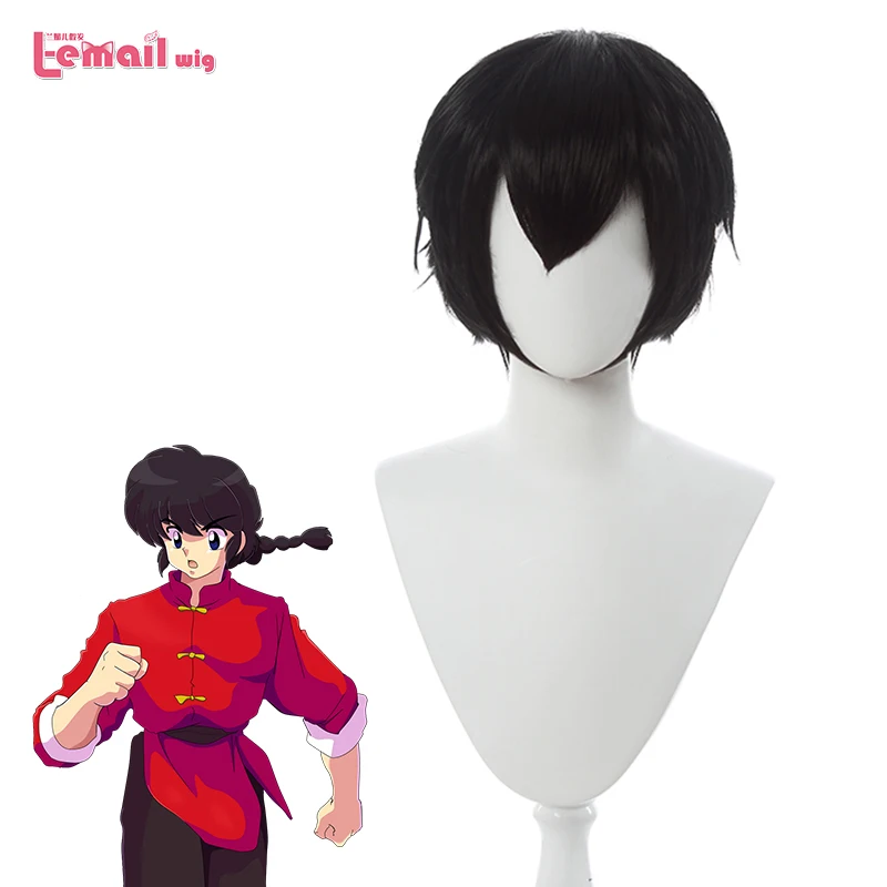 L-email wig Ranma 1/2 Ranma Saotome Cosplay Wigs 25cm Black Short Wig Braid Synthetic Hair Heat Resistant Unisex Anime Cosplay l email wig ilulu cosplay wig kobayashi san chi no maid dragon cosplay pink lolita wig with bangs synthetic hair heat resistant