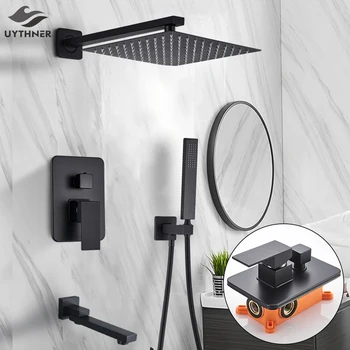 

Uythner Matte Black Shower Faucets Set Rainfall Shower Faucet Wall Mounted Shower Set Bathtub Faucet Mixer Bath Shower Set