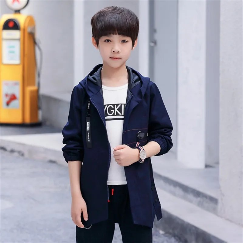 Navy Blue Детские осенние куртки для девочек-подростков, теплые детские парки для мальчиков, однотонные детские пальто - Цвет: Navy Blue