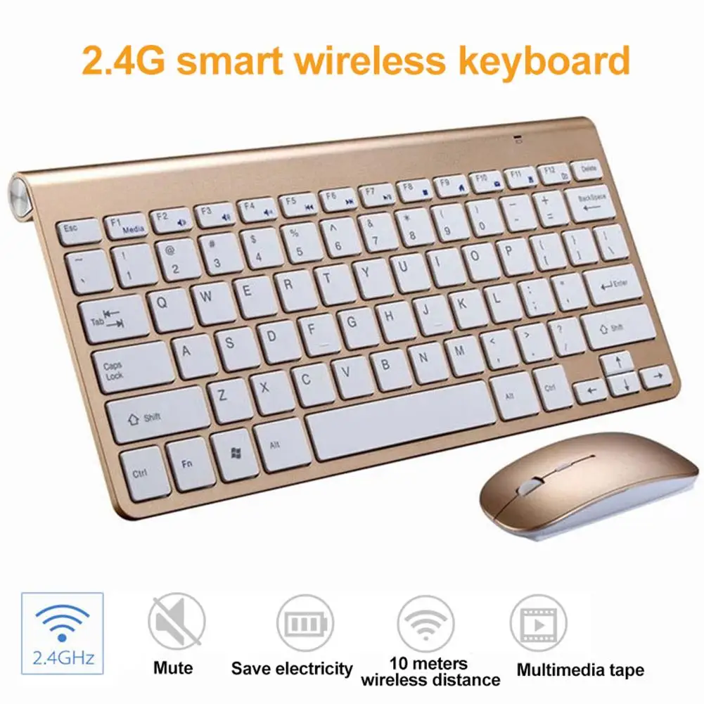 

Ultra-thin 2.4G USB Wirelesss Mute Keyboard Mouse Kit for Smart TV Desktop PC