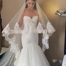 Французский Alencon кружева край Аппликации, размеры для возраста от 1 белого цвета/цвета слоновой кости, Свадебные фаты для невест длиной 3 м