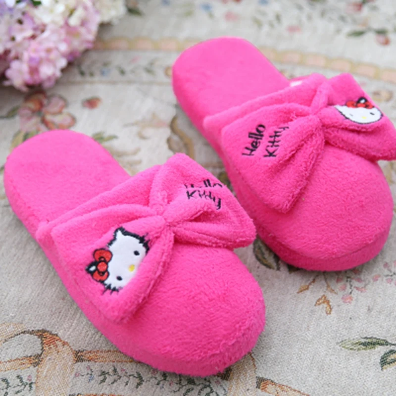 ASILETO/милые домашние тапочки для девочек; милая плюшевая теплая обувь с бантиками и героями мультфильмов; мягкие хлопковые женские тапочки; хлопковые тапочки - Цвет: Rose