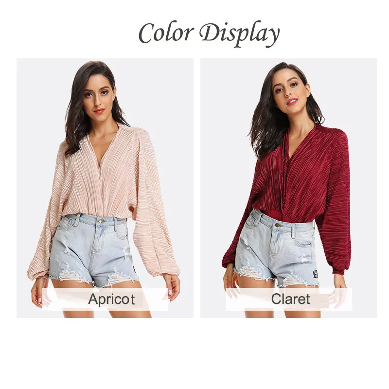 

Blouse 2019 fashion long-sleeved chiffon shirt casual top loose bat sleeve shirt sexy deep V jumpsuit bottoming shirt