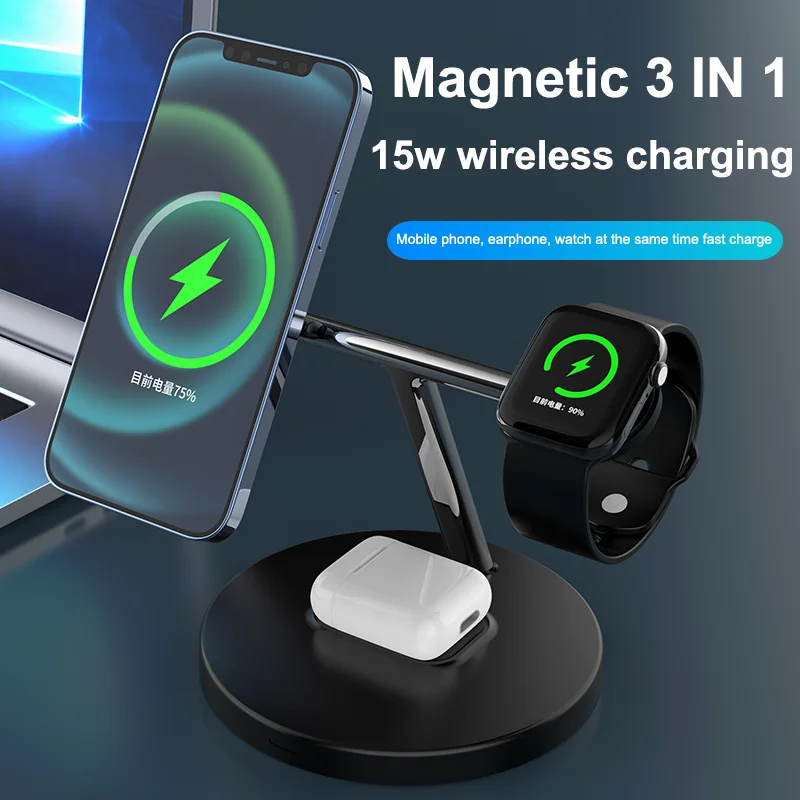 3 In 1 Wireless Charger Stand For iPhone 13 12 Mini Pro Max 15W Qi Fast Charging Dock Station Wireless Chargers Magnetic Holder fantasy wireless charger