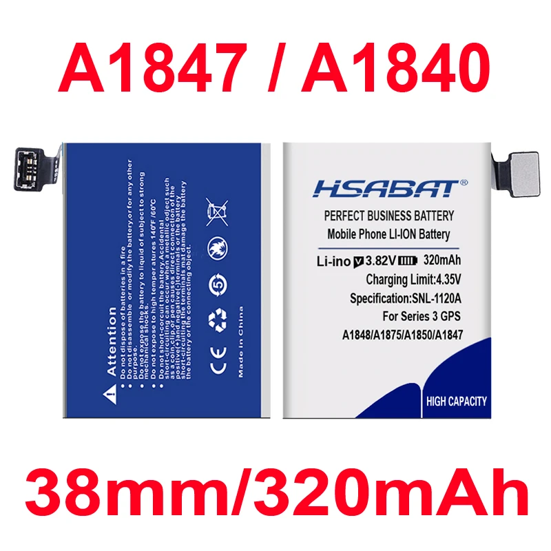 HSABAT 320 мАч/420 мАч Сменный аккумулятор для Apple Watch Series 3 gps/LTE 38 мм/42 мм A1847 A1875 A1848 A1850 A1858 A1859