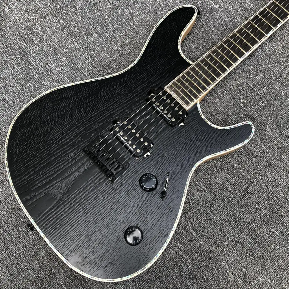 Черный Mayones 6 струн электрогитара, шея через тело, черное дерево гриф черное оборудование Mayones гитара, abalone связывание