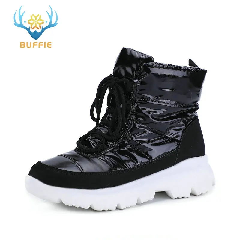 Comprar Nuevo estilo 2019 botas negras para mujer botas de nieve Invierno bajo zapatos superiores antideslizantes Suela blanca 50% lana natural con cordones envío gratis