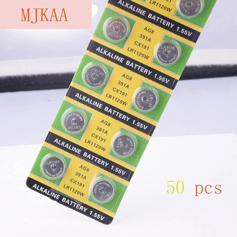 

50PCS/MJKAA AG8 LR1120 391 191 LR55 SR1120 Button Battery 1.5 V Alkaline Battery LR1120W CX191 Used To Watch Toy Remote Control