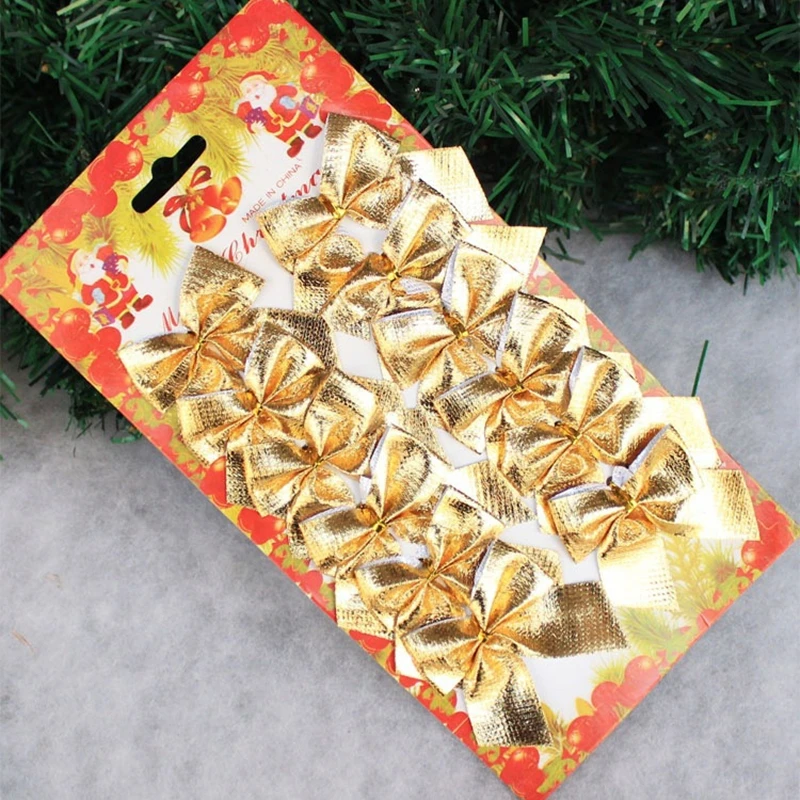 Украшения для рождественской елки, 1 набор, золотые, серебряные, рождественские украшения с бантом, рождественские украшения для дома, новогодний декор Navidad, Q