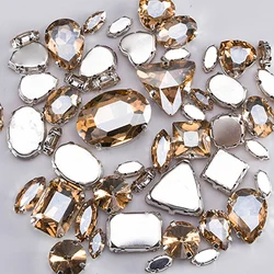 Emerald Green Decorative Flatback Glass Rhinestones - 50 PCS/PACK - Mix Sizes 50PCS (Gold Champagne)